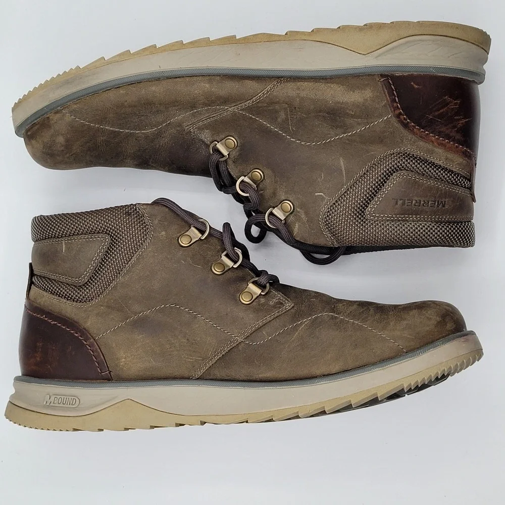 Merrell Boulder Chukka Boots Mens 10.5 Brown Leather Lace Up J23679